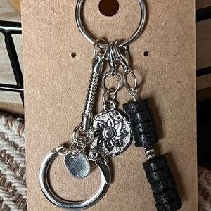 Silver and Black Keychain with Charms